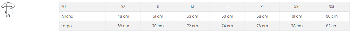 Tabla de tallas camiseta JHK Manga Larga TSRA170LS medidas