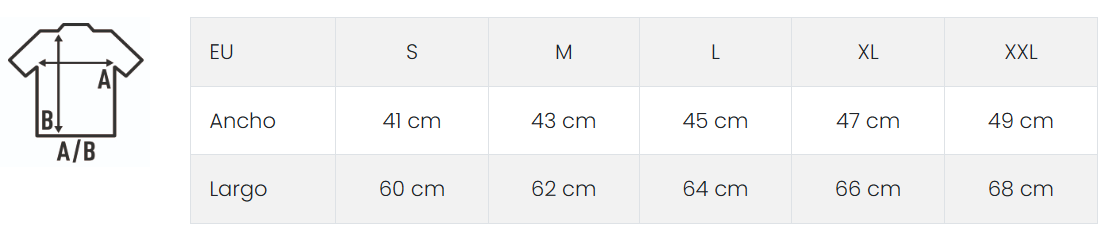 Tabla de tallas camiseta técnica JHK Sport Mujer medidas