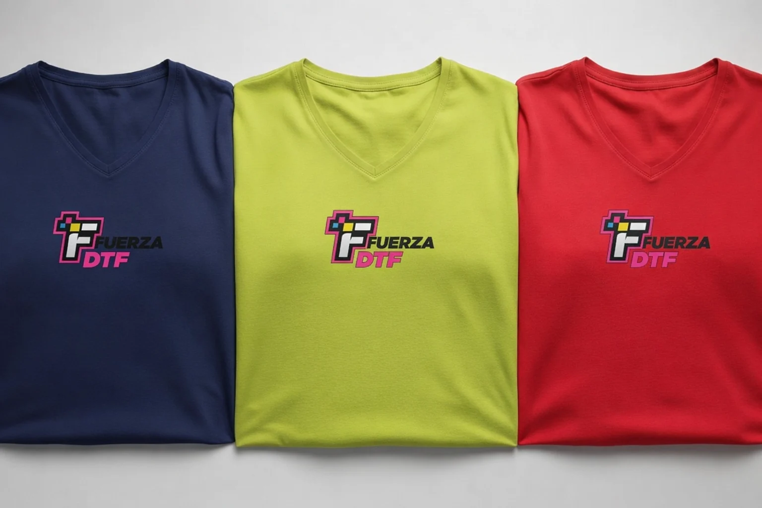Camisetas cuello pico anchas de mujer personalizadas con logo en DTF para empresas