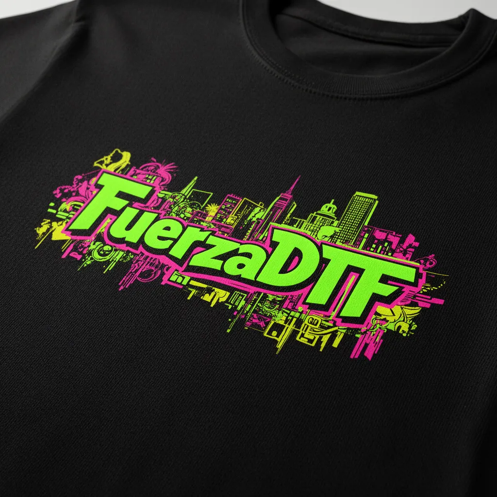 Detalle macro mostrando la alta calidad de impresión DTF retail sobre tejido