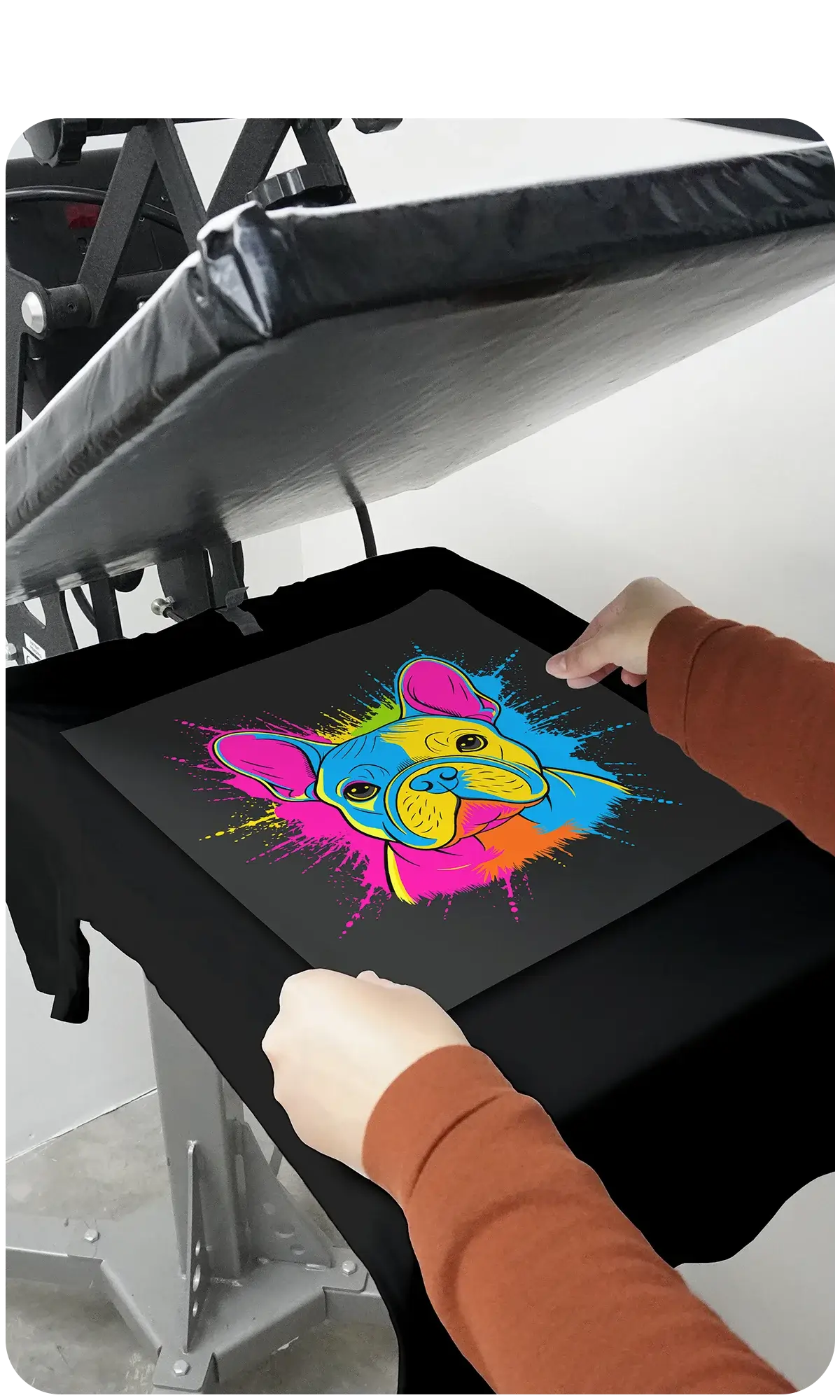 Proceso de planchado de transfer DTF textil a 140 grados