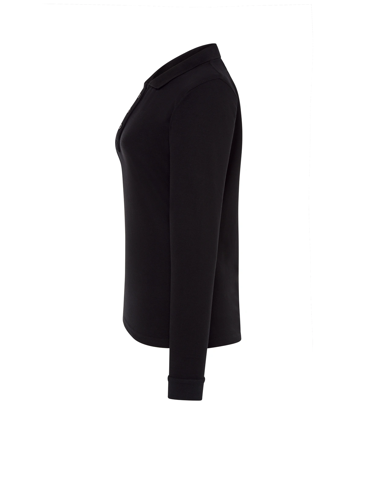 Polo Regular LS Lady JHK Negro — Vista Lateral Polo manga larga mujer JHK POPL200LS negro lateral personalizado DTF
