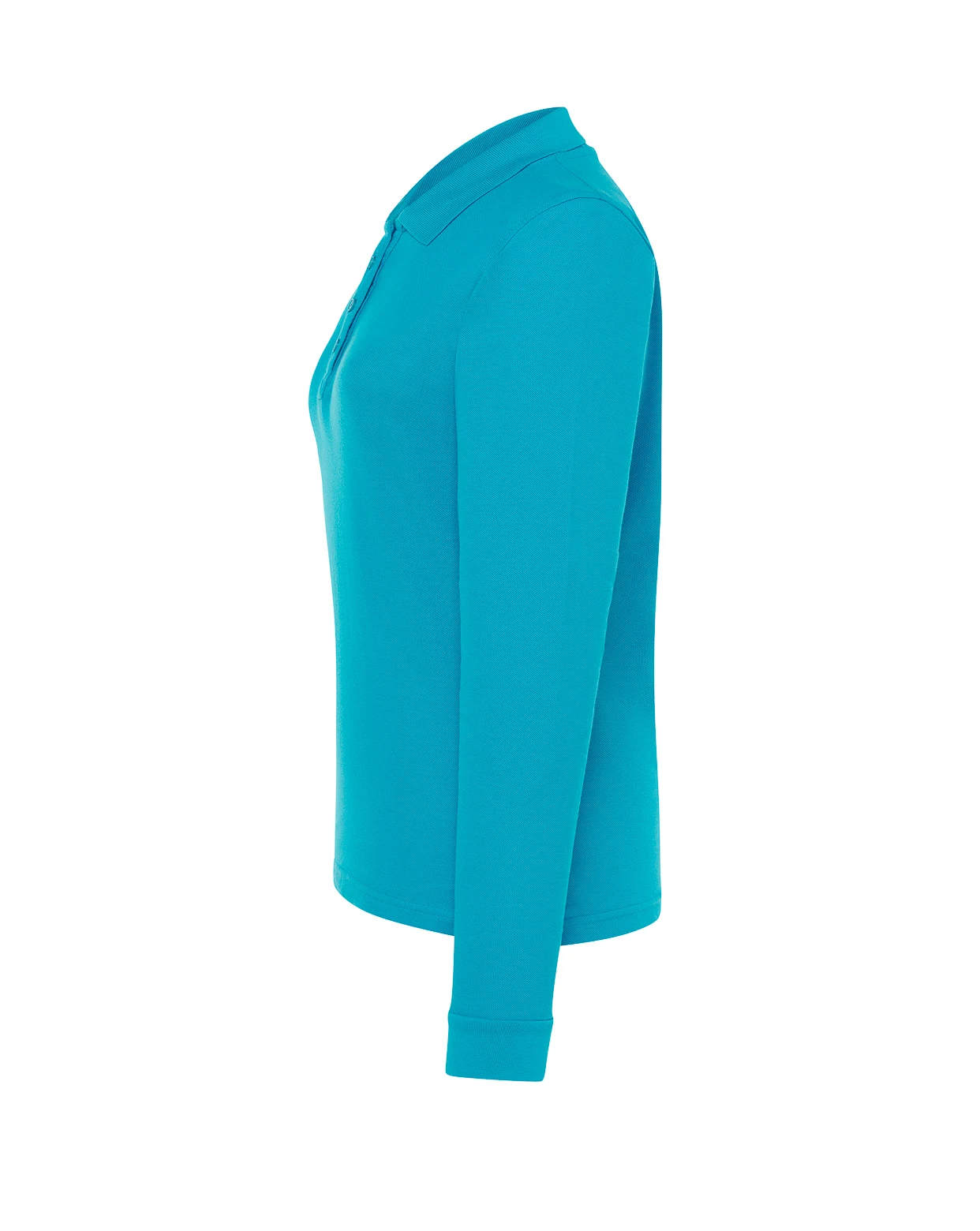 Polo Regular LS Lady JHK Turquesa — Vista Lateral Polo manga larga mujer JHK POPL200LS turquesa lateral vista personalizado DTF