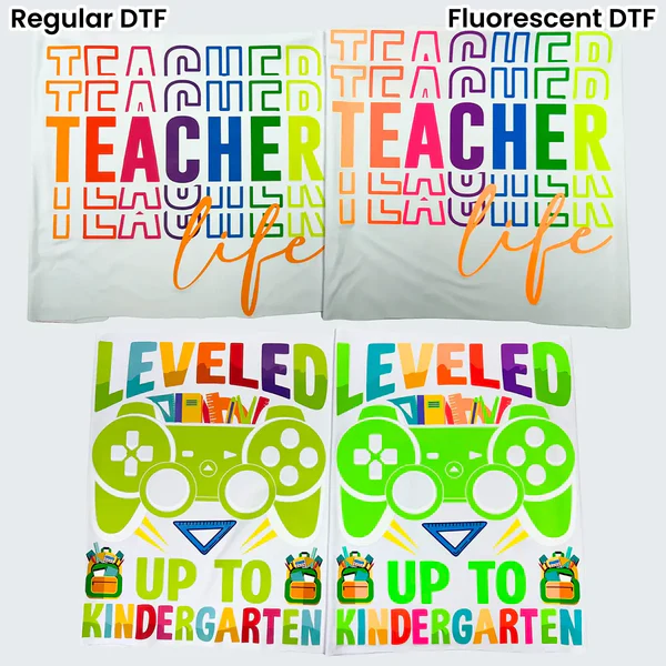 Transfer DTF neón colores fluorescentes rosa verde amarillo