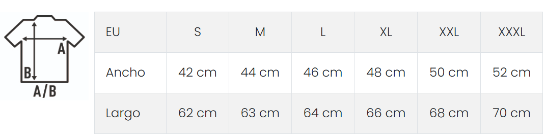 Camiseta JHK Mujer Premium 170g | Corte Semientallado | Personalizada 1 Tabla de tallas camiseta JHK Mujer Premium TSRLPRM medidas ancho y largo